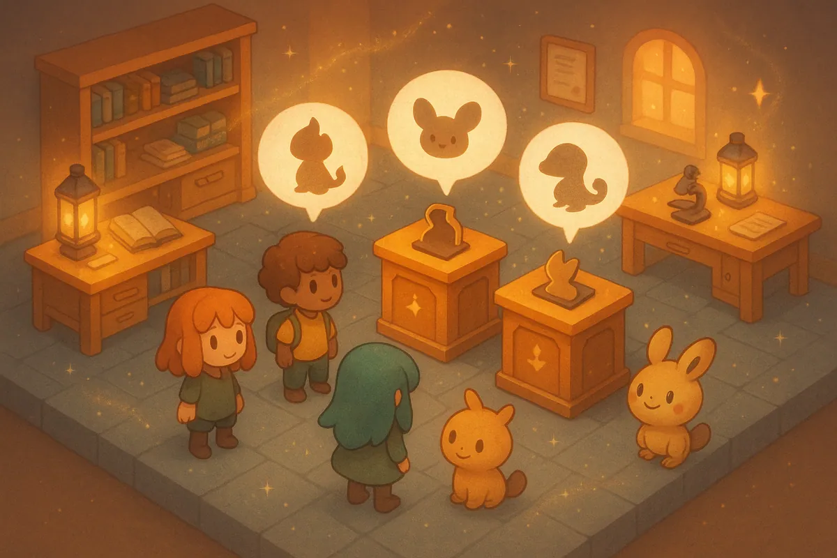 A friendly Habbomon Research Center where players look at three starter-like choices for the optional RPG.